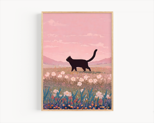 Cat in Flower field