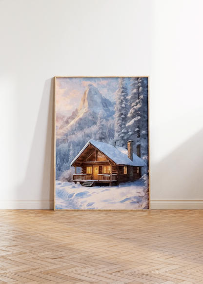 Rustic Winter Cottage Painting